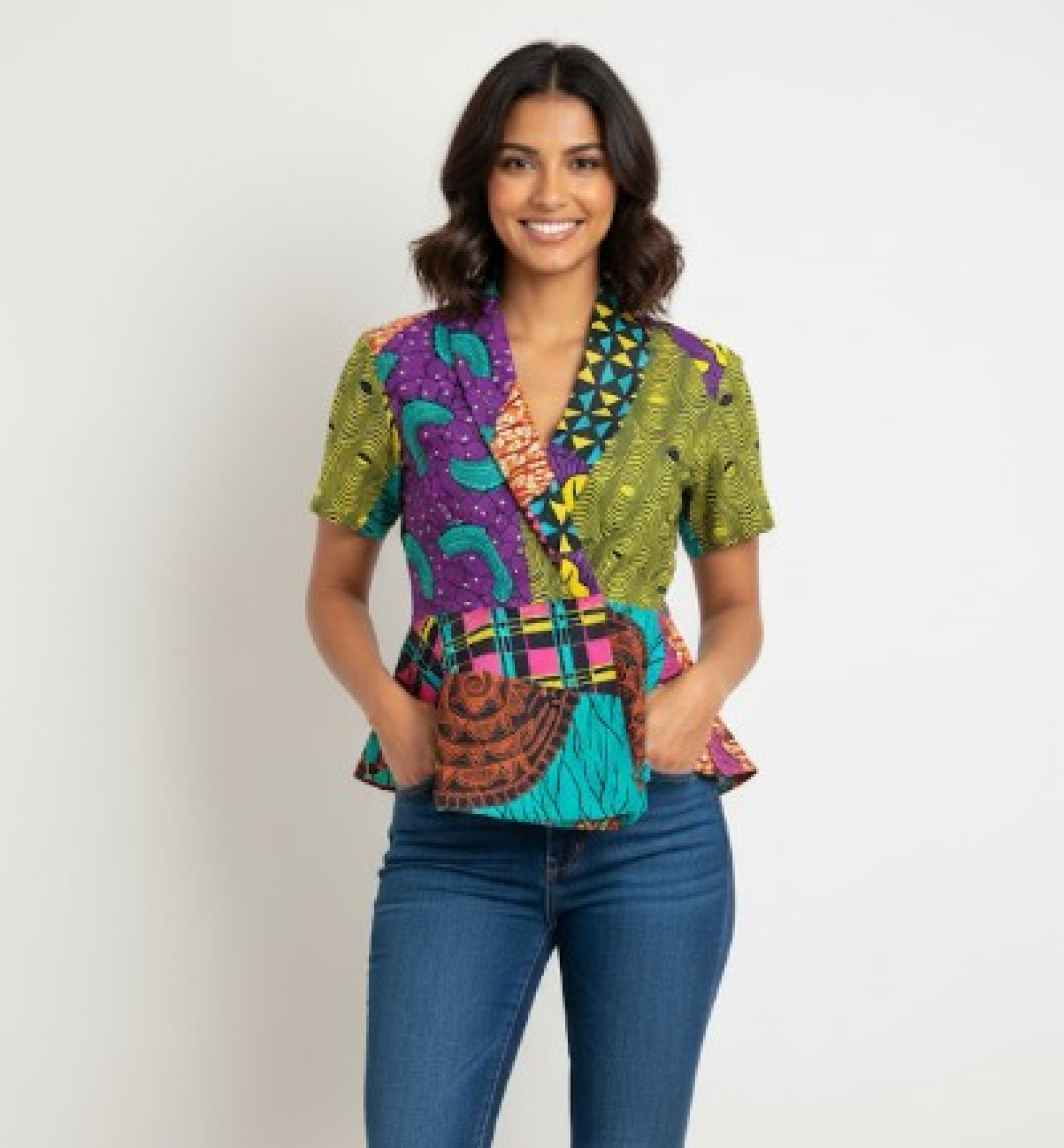  Vibrant Patchwork Peplum Blouse