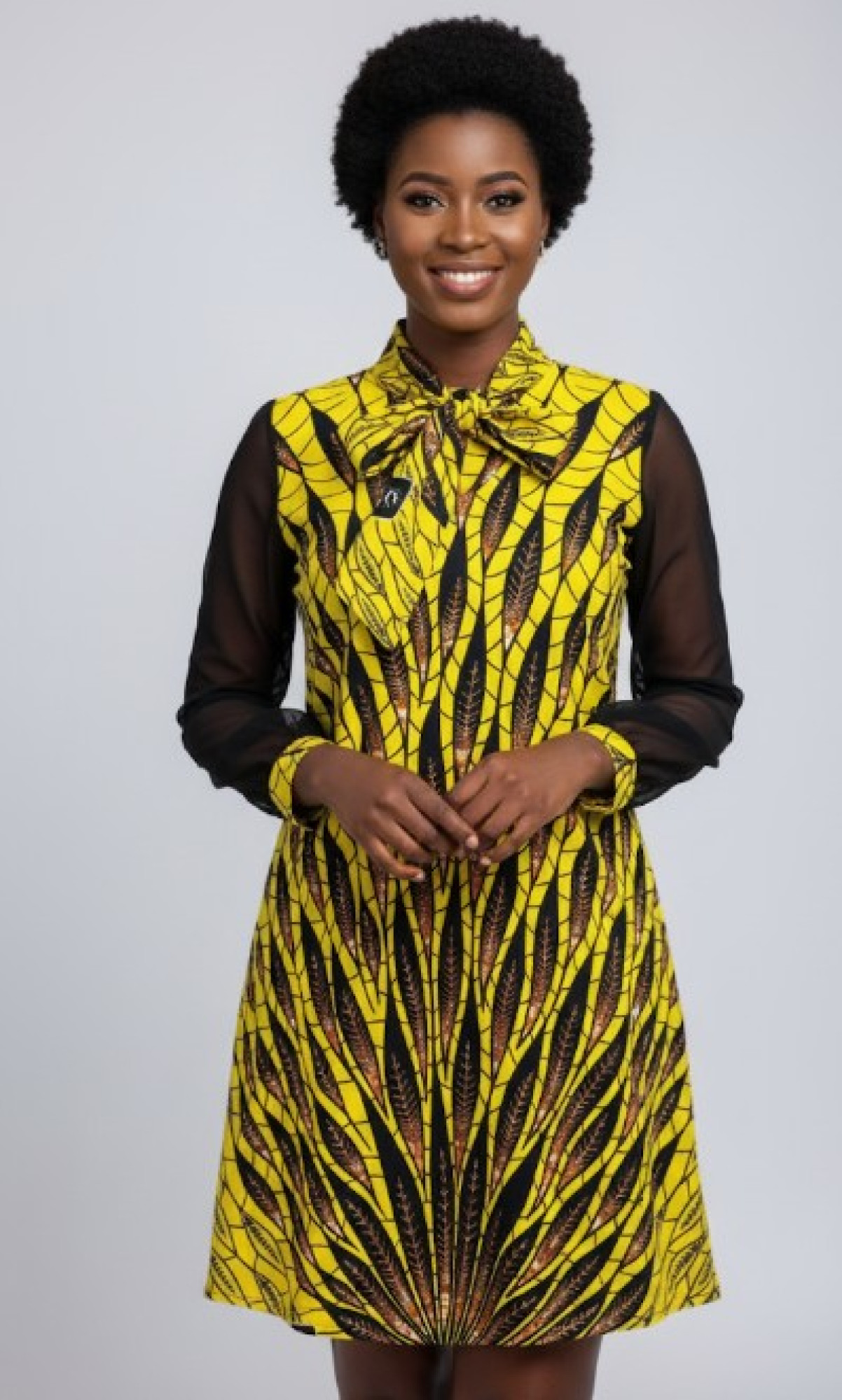  Lapel Collar Ankara Midi Dress