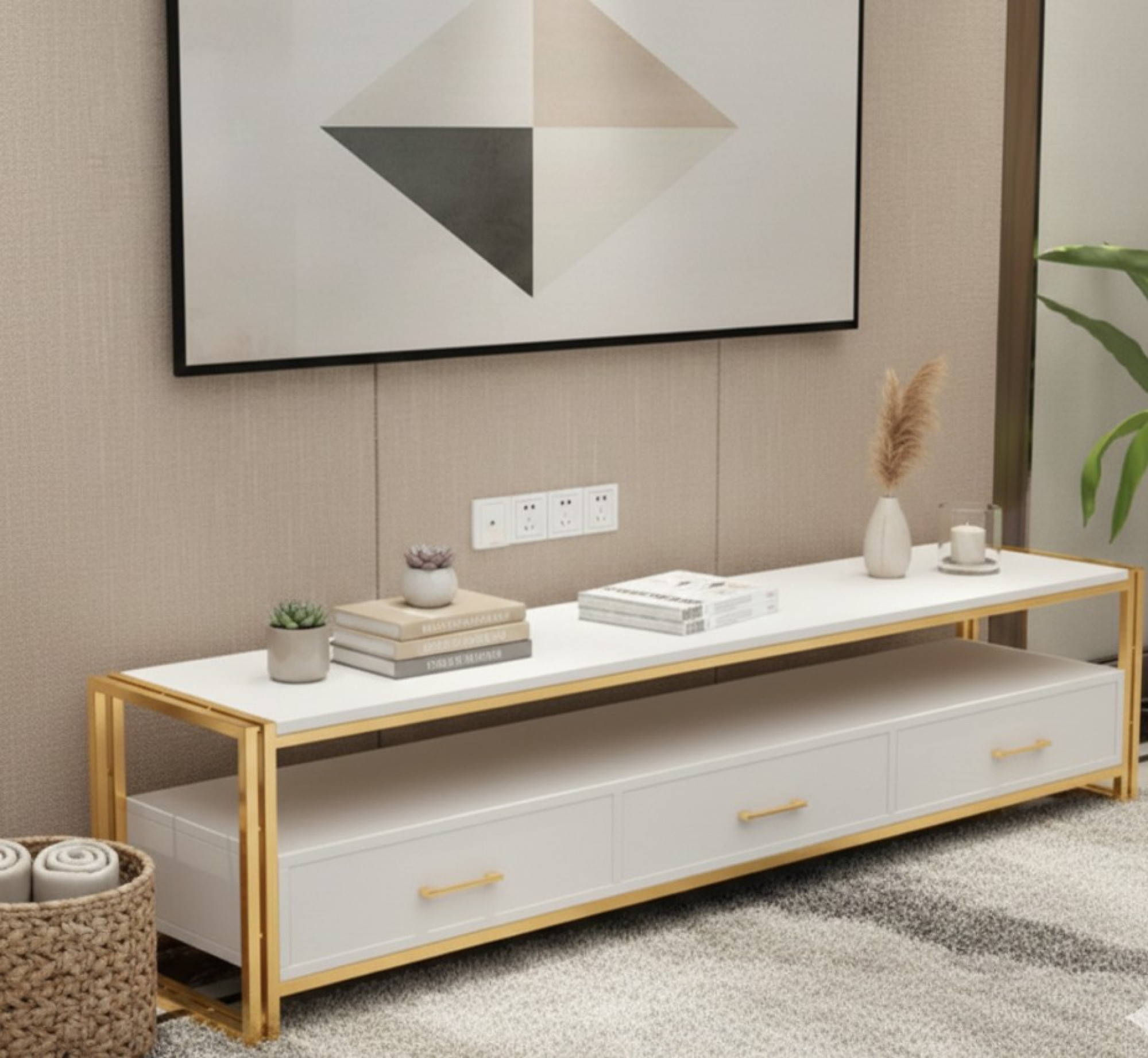 Urban Luxe White and Gold TV Stand Console
