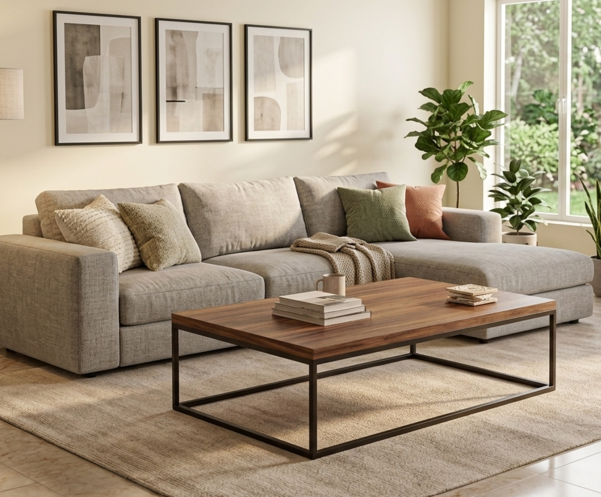 Oak and Steel Modern Coffee Table